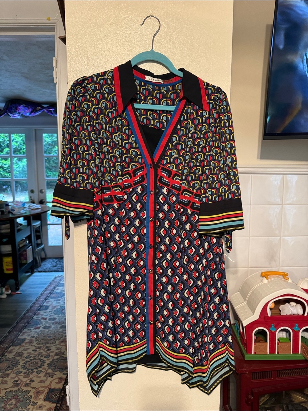 ALICE + OLIVIA Connor Handkerchief Hem Shirtdress In Deco Multi Size Small